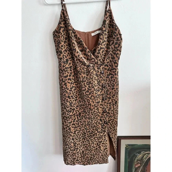 Lush Tan & Black Sleeveless Leopard Print Knee Length Dress Size Large - Picture 1 of 5